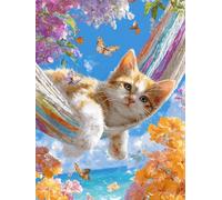 Diamond Painting Kit Completo 5D, Columpio de gato Taladro Redondo, Lienzo Impermeable, Dibujos con Diamantes, Manualidades para Niños y Adultos, Decoración Hogareña, 100x130cm, Kit Diamantes J-499
