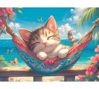 Diamond Painting Kit Completo 5D, Columpio de gato Taladro Redondo, Lienzo Impermeable, Dibujos con Diamantes, Manualidades para Niños y Adultos, Decoración Hogareña, 80x110cm, Kit Diamantes J-500