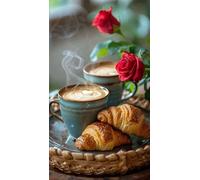 Diamond Painting Kit Completo,5D Croissant de café diamond painting kit para Adultos DIY Round Drill Pintura de Diamantes Cristal Bordado Punto de Cruz Diamond Art para Hogar Pared Decoración 30x70 cm