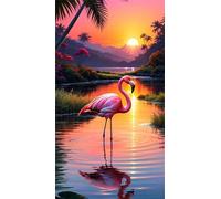 Diamond Painting Kit Completo,5D Flamingo del lago al atardecer diamond painting kit para Adultos DIY Round Pintura Diamantes Cristal Bordado Punto de Cruz Diamond Art para Hogar Pared Decor 50x110 cm