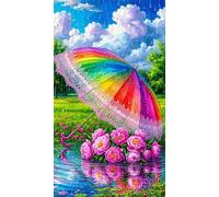 Diamond Painting Kit Completo,5D Flores de paraguas arcoíris diamond painting kit para Adultos DIY Square Pintura de Diamantes Cristal Bordado Punto de Cruz Diamond Art para Hogar Pared Decor 30x70 cm