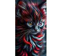 Diamond Painting Kit Completo,5D Gato negro rojo diamond painting kit para Adultos DIY Square Drill Pintura de Diamantes Cristal Bordado Punto de Cruz Diamond Art para Hogar Pared Decoración 30x70 cm