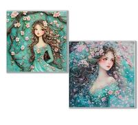 Diamond Painting Kit Completo, 5D Kits de Pintura de Diamantes, 2 pcs Diamante Pintura azul Belleza, DIY Diamond Painting para Niños y Adultos Principiantes, Decoración Hogar Regalo 35x35cm 0D-781