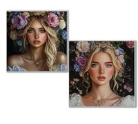 Diamond Painting Kit Completo, 5D Kits de Pintura de Diamantes, 2 pcs Diamante Pintura Belleza flor, DIY Diamond Painting para Niños y Adultos Principiantes, Decoración Hogar Regalo 50x50cm 0D-661