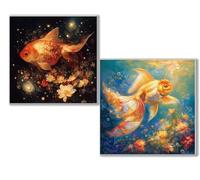 Diamond Painting Kit Completo, 5D Kits de Pintura de Diamantes, 2 pcs Diamante Pintura carpa koi flor, DIY Diamond Painting para Niños y Adultos Principiantes, Decoración Hogar Regalo 35x35cm 0D-471