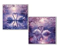 Diamond Painting Kit Completo, 5D Kits de Pintura de Diamantes, 2 pcs Diamante Pintura cisne animal, DIY Diamond Painting para Niños y Adultos Principiantes, Decoración Hogar Regalo 35x35cm 0D-883