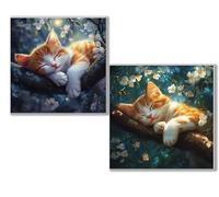 Diamond Painting Kit Completo, 5D Kits de Pintura de Diamantes, 2 pcs Diamante Pintura gato Árbol, DIY Diamond Painting para Niños y Adultos Principiantes, Decoración Hogar Regalo 35x35cm 0D-643
