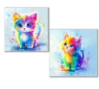 Diamond Painting Kit Completo, 5D Kits de Pintura de Diamantes, 2 pcs Diamante Pintura gato lindo, DIY Diamond Painting para Niños y Adultos Principiantes, Decoración Hogar Regalo 25x25cm 0D-636