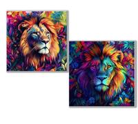 Diamond Painting Kit Completo, 5D Kits de Pintura de Diamantes, 2 pcs Diamante Pintura león color, DIY Diamond Painting para Niños y Adultos Principiantes, Decoración Hogar Regalo 80x80cm 0D-852