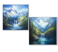 Diamond Painting Kit Completo, 5D Kits de Pintura de Diamantes, 2 pcs Diamante Pintura Montañas agua, DIY Diamond Painting para Niños y Adultos Principiantes, Decoración Hogar Regalo 25x25cm 0D-838