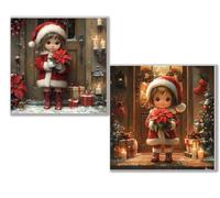 Diamond Painting Kit Completo, 5D Kits de Pintura de Diamantes, 2 pcs Diamante Pintura Navidad chica, DIY Diamond Painting para Niños y Adultos Principiantes, Decoración Hogar Regalo 35x35cm 0D-847