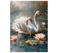 Diamond Painting Kit Completo Cisne, 5D Flor Pintura de Diamante, DIY Punto de Cruz Diamante, Manualidades de Arte con Rhinestones de Cristal para Decoración Hogar Salón Dormitorio 60x80 cm L-Y384
