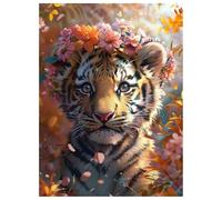 Diamond Painting Kit Completo Flor, 5D Tigre Pintura de Diamante, DIY Punto de Cruz Diamante, Manualidades de Arte con Rhinestones de Cristal para Decoración Hogar Salón Dormitorio 80x110cm L-Y599