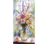 Diamond Painting Kit Completo para Adultos y Niños Principiantes, 5D DIY Ventana Flores Y Plantas Diamond Art con Diamantes Redondos, Bordado de Diamantes Cuadros Decoración Pared Hogar 60x120cm R-31