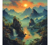 Diamond Painting Kit Completo, Pintura de Diamante 5D DIY para Adultos Principiantes, Cuadros de Diamantes Decoración de Hogar, Mosaicos de Arte con Cristales, MontañAs PaisajíSticas, 40x40cm J-434