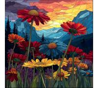 Diamond Painting Kit Completo, Pintura de Diamante 5D DIY para Adultos Principiantes, Cuadros de Diamantes Decoración de Hogar, Mosaicos de Arte con Cristales, MontañAs De Crisantemos, 30x30cm J-440