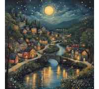 Diamond Painting Kit Completo, Pintura de Diamante 5D DIY para Adultos Principiantes, Cuadros de Diamantes Decoración de Hogar, Mosaicos de Arte con Cristales, Puente De La Luna, 60x60cm J-953