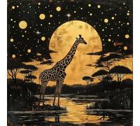 Diamond Painting Kit Completo, Pintura de Diamante 5D DIY para Adultos Principiantes, Cuadros de Diamantes Decoración, Mosaicos Arte con Cristales, Jirafa En El Cielo Estrellado, 80x80cm J-891