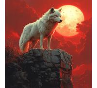 Diamond Painting Kit Completo, Pintura de Diamante 5D DIY para Adultos Principiantes, Cuadros de Diamantes Decoración de Hogar, Mosaicos de Arte con Cristales, Lobo Del Acantilado, 50x50cm J-900