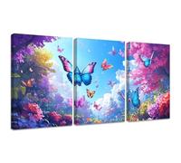 Diamond Painting Kit Flor, 3pcs Set 5D Bricolaje Diamond Painting 50x70cm Mariposa Taladro Completo Cuadrado Cristal Bordado Punto de Cruz, Diamante Pinturas Lienzo Artes Decoración de Hogar 2S-507