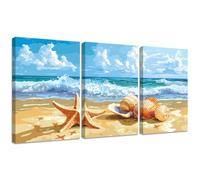 Diamond Painting Kit Playa, 3pcs Set 5D Bricolaje Diamond Painting 30x40cm Caparazón Taladro Completo Cuadrado Cristal Bordado Punto de Cruz, Diamante Pinturas Lienzo Artes Decoración de Hogar 2S-1054