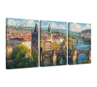 Diamond Painting Kit Puente de Carlos, 3pcs Set 5D Bricolaje Diamond Painting 60x90cm Paisaje Taladro Completo Cuadrado Cristal Bordado Punto de Cruz, Diamante Pinturas Artes Decoración de Hogar 2S-24