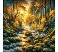 Diamond Painting Kits,5D Arroyo Bosque Atardecer diamond paintings Manualidades para Adultos,DIY Round Cristal Rhinestones Bordado Punto de Cruz Diamante painting kits para Decor de Pared 30x30cm