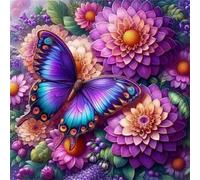 Diamond Painting Kits,5D Flor de mariposa morada diamond paintings Manualidades para Adultos,DIY Square Cristal Rhinestones Bordado Punto de Cruz Diamante painting kits para Decor de Pared 30x30cm