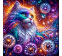 Diamond Painting Kits,5D Gato diente de león diamond paintings Manualidades para Adultos,DIY Round Cristal Rhinestones Bordado Punto de Cruz Diamante painting kits para Decor de Pared 100x100cm