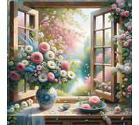 Diamond Painting Kits,5D Margarita de la Ventana diamond paintings Manualidades para Adultos,DIY Square Cristal Rhinestones Bordado Punto de Cruz Diamante Painting Kits para Decor de Pared 50x50cm