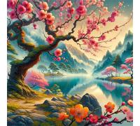Diamond Painting Kits,5D Paisaje junto al lago diamond paintings Manualidades para Adultos,DIY Square Cristal Rhinestones Bordado Punto de Cruz Diamante Painting Kits para Decor de Pared 80x80cm