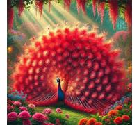 Diamond Painting Kits,5D Pavo real plumas rojas diamond paintings Manualidades para Adultos,DIY Round Cristal Rhinestones Bordado Punto de Cruz Diamante painting kits para Decor de Pared 80x80cm