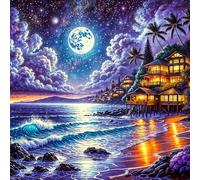 Diamond Painting Kits,5D Villa del Mar Nocturno diamond paintings Manualidades para Adultos,DIY Round Cristal Rhinestones Bordado Punto de Cruz Diamante painting kits para Decor de Pared 60x60cm