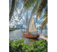 Diamond Painting Kits Bote, 5D Diamond Painting Kit Completo, Paisaje Pintura de Diamante Arte 50x70 cm para Principiante, DIY Manualidades Adultos, Dibujos con Diamantes para Decoracion Pared, H-91