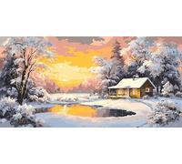 Diamond Painting Kits for Adults 5D DIY Diamond Art Cabaña Manualidades Adults Gem Art Kits Completo Punto de Cruz Puzzle Dibujos Regalo Accesorios for Beginners Nieve Decoracion Pared 60x120cm J0K570