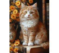 Diamond Painting Libro 5D Redondo Pintura de Diamante Gato DIY Adultos Manualidades, Punto de Cruz Puzzle Diamantes para Principiante Niños Diamond Artpara Decoracion Modernos Del Hogar 40x60cm L-565
