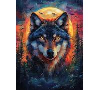 Diamond Painting Lobo, 5D Diamond Painting Adultos Sol, DIY Manualidades Adultos Kit Punto de Cruz, Cuadro Diamantes Art Rhinestones Bordado Kit, para Decoración Hogar Regalo 100x135cm 5-6828