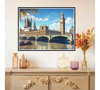 Diamond Painting Londres Diamond Painting Adultos Manualidades Punto de Cruz Diamante Arte de Cristal Kit, 5D DIY Pintura de Diamante Niños Kit Completo para Decoración 60x80cm Arquitectura Z#-975