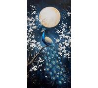 Diamond Painting Luna, Diamond Art Bordado Punto de Cruz Kit Completo Pavo real Manualidades Adultos Pintura de Diamante 50 x 100 CM, Cuadro Diamantes para Cuadros Decoracion Salon Modernos DZSH2985
