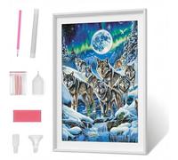 Diamond Painting Luna Lobo Pintura de Diamante para Adultos y Niños, Diamond Painting Kit Completo Accesorios DIY 5D Cuadro Punto de Cruz Bordados Manualidades Decoracion Hogar Pared 50x70CM PJY1 2-T