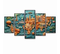 Diamond Painting Mapa del mundo, 5 Pack Kit Pintura de Diamante, 5D Pintar por Numeros Globo aerostático para Diamante, 5D DIY Diamond painting para Cuadros Decoracion Salon Modernos Regalo GYZH-2142