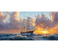 Diamond Painting mar, 5D Diamond Painting Adultos Manualidades, velero Pintura Diamante Punto de Cruz Pintura Kit, Artes Artesanal para Decoracion Navidad Decoracion Salon, Regalo Mujer 10x20CM D-194