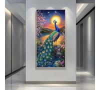 Diamond Painting Mar de Pavos Reales Grande 50x100cm, 5D Luna Llena Pintura de Diamante DIY Diamond Painting Kit Completo, Dibujos con Diamantes Arte para Decoración de Pared del Hogar -LR1326