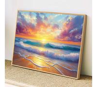 Diamond Painting Mar Pintar por Numeros Adultos Atardecer Full Cuadrado Drill, 5D Pintura de Diamante Kit, DIY Manualidades Adultos Cristal Bordado Punto de Cruz para Decoración Hogar 40x50cm, z@2094