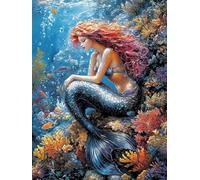 Diamond Painting Mar Pintura Diamante Sirena Diamond Painting Adultos Niños 5D Cristal Strass Punto de Cruz Puzzle de Diamantes Manualidades para Decoración de Pared del Hogar Regalos 35x50cm 6m-136