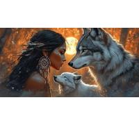 Diamond Painting mujer, 5D Diamond Painting Adultos Manualidades, Lobo Pintura Diamante Punto de Cruz Pintura Kit, Artes Artesanal para Decoracion Navidad Decoracion Salon, Regalo Mujer 40x90 CM D-323