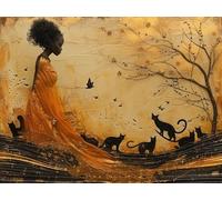 Diamond Painting Mujeres Africanas Diamond Painting Adultos Gato, 5D DIY Manualidades Adultos Kit Punto de Cruz, Cuadro Diamantes Cristal Artes Bordado Kit, Decoracion Navidad Regalo 30x40cm 6-1880