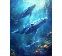 Diamond Painting Niños Ballena, DIY 5D Diamond Painting Kit Sea, 5D Pintura Diamante Cuadro Diamantes DIY Full Drill Cuadrado Ricamo a Punto Croce Painting per Decorazioni Casa Pareti 60x80cm J-SU40