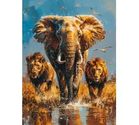 Diamond Painting Niños Elefante, Diamond Painting Kit LeóN, 5D Pintura Diamante Cuadro Diamantes DIY Full Drill Round Strass Ricamo a Punto Croce Painting per Decorazioni Casa Pareti 60x90cm Y-TF81
