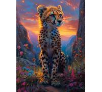 Diamond Painting Niños Leopardo, Diamond Painting Kit Flor, 5D Pintura Diamante Cuadro Diamantes DIY Full Drill Round Strass Ricamo a Punto Croce Painting per Decorazioni Casa Pareti 30x40cm K-IO59